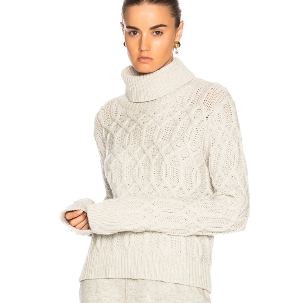 Nili Lotan Norah Sweater Light Grey Melange Wool Cashmere Cable Knit Size M NWT